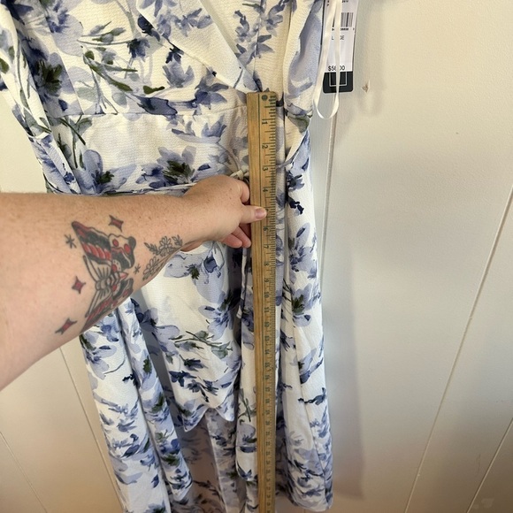 NWT A. Byer Hi Lo Off Shoulder Blue and White Floral Women’s Dress Size Large - Picture 12 of 16